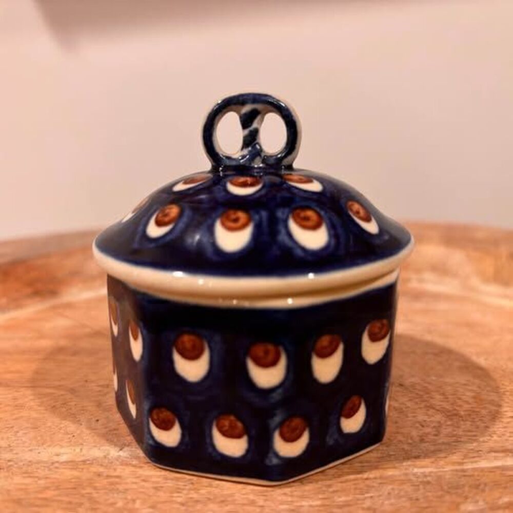 Bolesławiec Ceramika Artystyczna Peacock Eye Lidded Pottery Jar Poland 2.5-3”